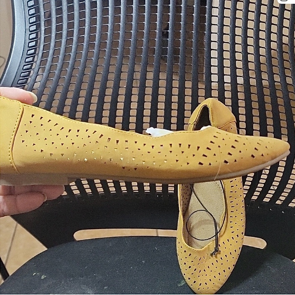 Whitemt. Mustard Perforated cutout Women's Flats